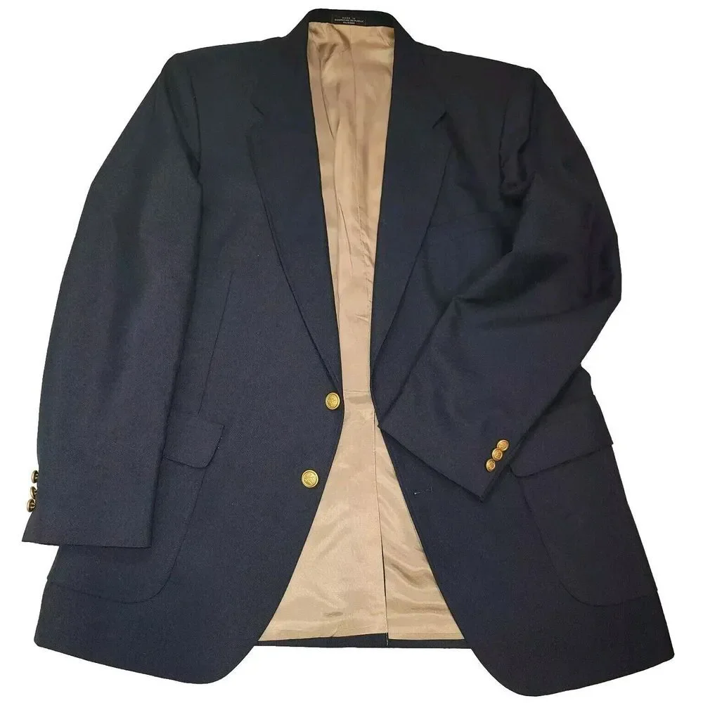 Arnold Palmer Mens Blazer 44L 2 Button Blue Blazer Sport Coat Jacket Gold Button - Picture 2 of 14